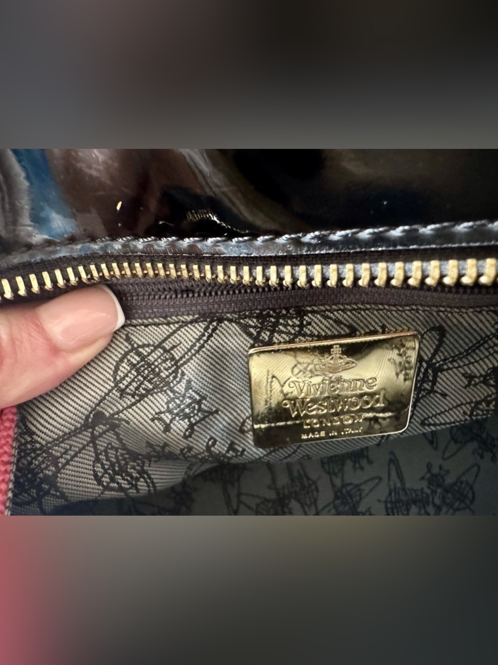 RARE Vivienne Westwood VINTAGE Plaid Canvas Handbag w Black Patent Trim - Picture 10 of 10